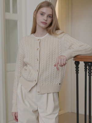 Wool Cable Knit Cardigan - Ivory