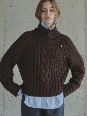 CABLE TURTLE NECK  / BROWN