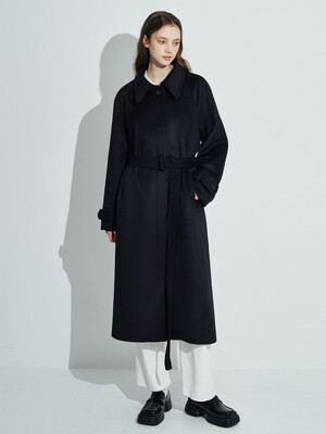 Classic Wool balmacaan Coat [Black]