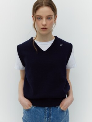 symbol logo knit vest - navy