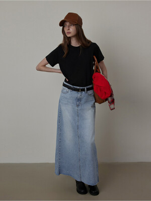 Long Slit Denim Skirt