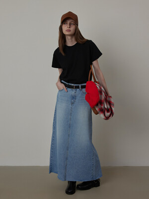 Long Slit Denim Skirt