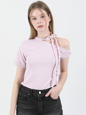 Off Shoulder Twist Half-Sleeve T-shirt Pink