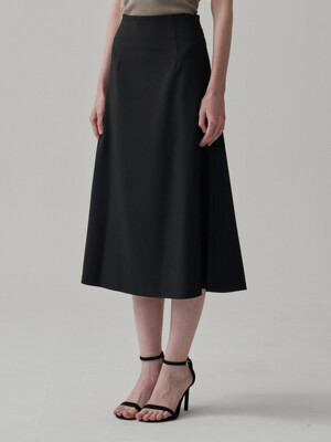 Classic flare long skirt (Black)
