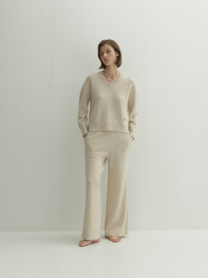 Cashmere 100% Ines Straight Knit Pants (Custard Ivory)