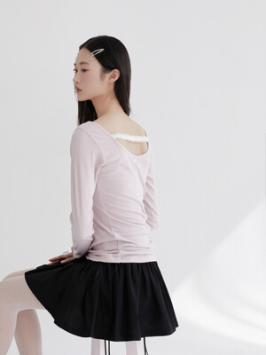 Lace strap round T-shirt (PINK)