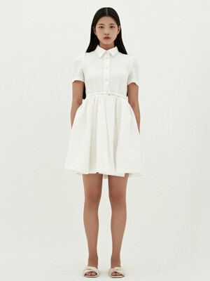 Linen Short Half Sleeve Dress - Ivory