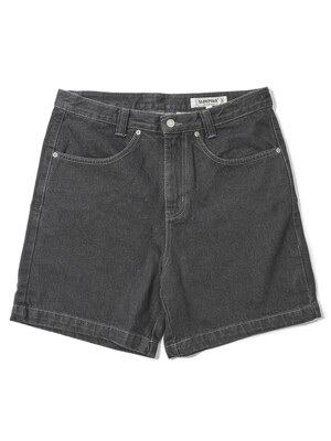 Grey Washed Denim Shorts -Grey-