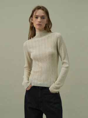 Holgament High-neck Ribbed Knit Top[LMBDAUKN260]-Cream Beige