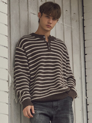 Always Hairy Stripe HenleyNeck Wool Knit 2COLOR