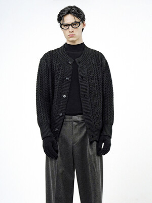 Sweater Round-neck Cardigan - Black /M244TP06BK