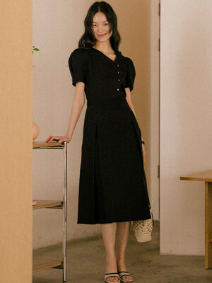 Unbalance button dress TISU01OP04_Black