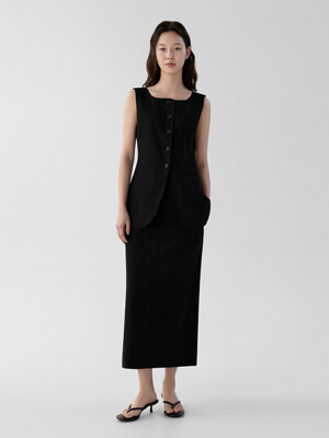 Linen Maxi Skirt_BLACK