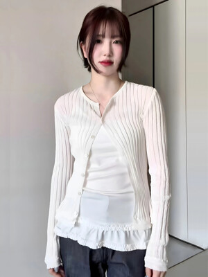 [4차리오더][4color] frill linen knit cardigan 263