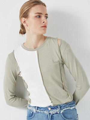 Shoulder Slit Point T-shirt Olive