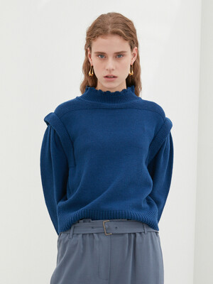 SCAPPLOP NECK PUFF SLEEVE PULLOVER KNIT in Royal Blue [U0W0K303/57]