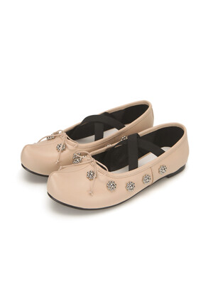 Pointed toe flower ballerinas | Beige