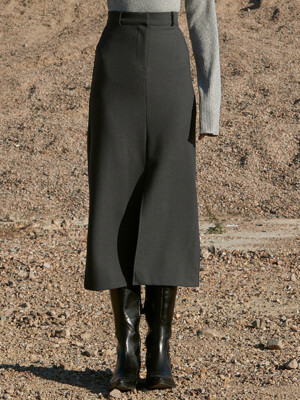 OU757 rayon slit long skirt (charcoal)
