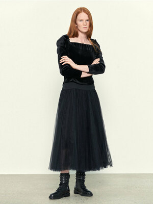 BELLA BLACK VELVET SQUARE NECK BLOUSE