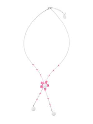 PomPom Daisy Beads Necklace (Fuchsia Pink)