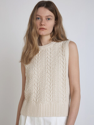 [Woman] Reversed Cable Knit Vest (Cream)