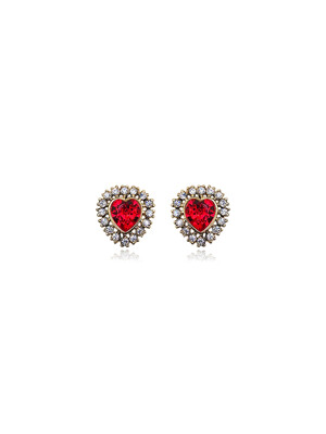 Jewel Heart Stud Earrings Red