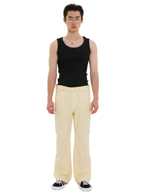 EDGED WIDE STUD COTTON PANTS_[YELLOW]