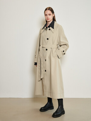 A LINED LONG TRENCH_YELLOW BEIGE