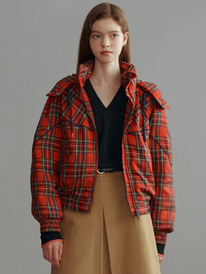 PORTOBELLO Goose down crop hood jumper (Red tartan check)