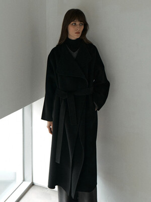 RACCOON WOOL DRAPE COLLAR HANDMADE COAT