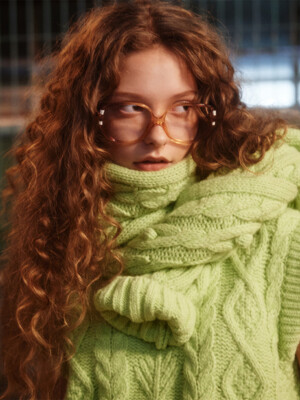 Wool Cable Knit Muffler (L.Green)