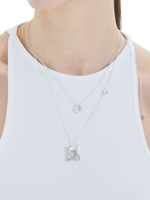 White Cubic Pendant Chain Necklace