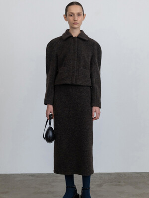 Boucle e-banded pencil Skirt _dark brown