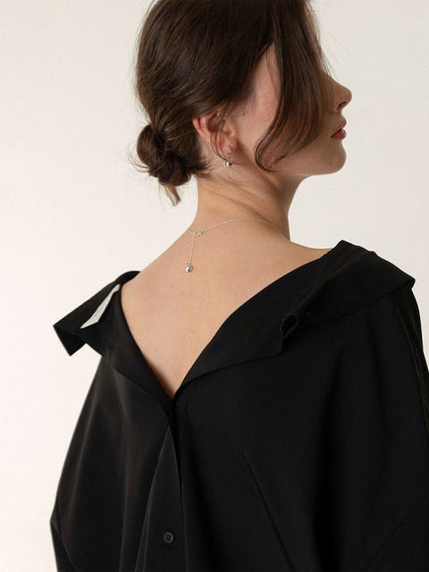 블라우스 - 킨더살몬 (KINDERSALMON) - SS23 Two-Way Open Collar Shirt Black