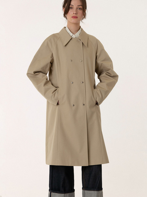 아우터 - 킨더살몬 (KINDERSALMON) -  SS23 Cotton Gabardine Car Coat Greenish-Beige