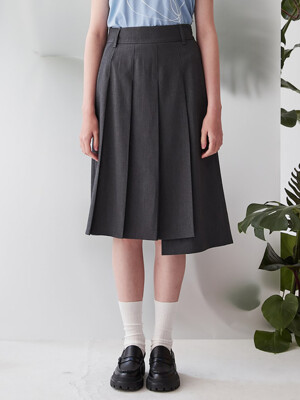Unbalance Pleats Midi Skirt  Grey (KE3227M053)