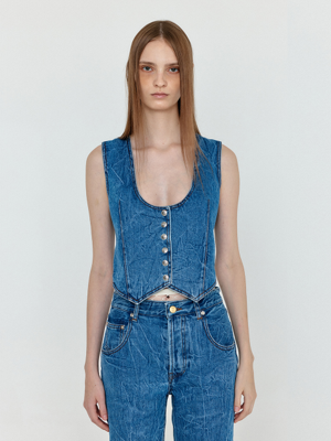 WENDER U-Neck Denim Mini Vest - Denim Blue