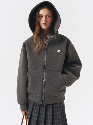 UNISEX NEOPRENE ZIP-UP HOODIE CHACOAL GREY_UDJU3C116CG