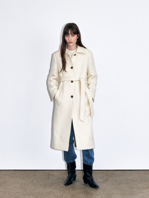 Waffle Robe Wool Coat , Ivory