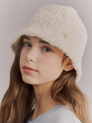 heart symbol wool bucket hat_white