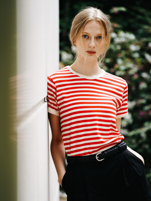 Stripe Round T-shirt - Red