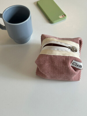 Clam round pouch _ Corduroy warm pink