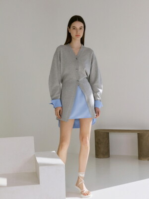 100% wool longcardigan & cuffs mini skirt - M.Gray