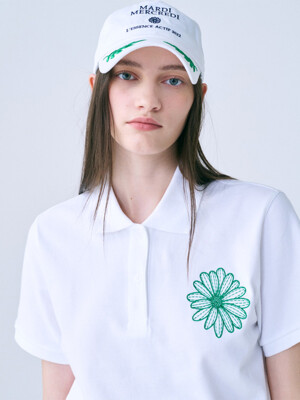 PIQUET TSHIRT FLOWER NEEDLEWORK_WHITE GREEN