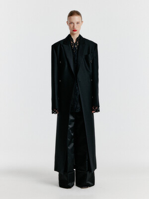 YALE Peaked lapel Tailored Long Coat - Black