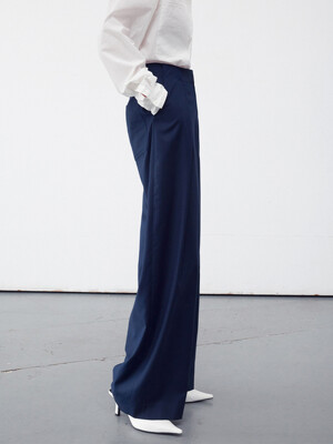 BELT WAIST DETAIL WIDE LEG TROUSERS NAVY