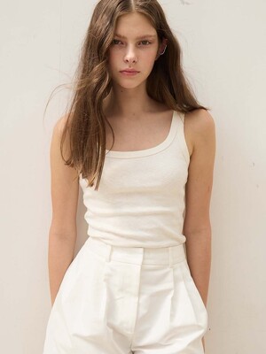 PURE BY FAYRI Vintage Strap Rib Tank Top_Ivory