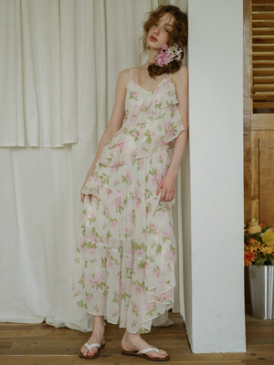 Cest_Floral chiffon layer skirt