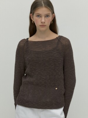 loose fit boat neck knit - brown