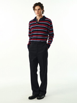 For men, Low Waist Wool Slacks / Navy Stripe